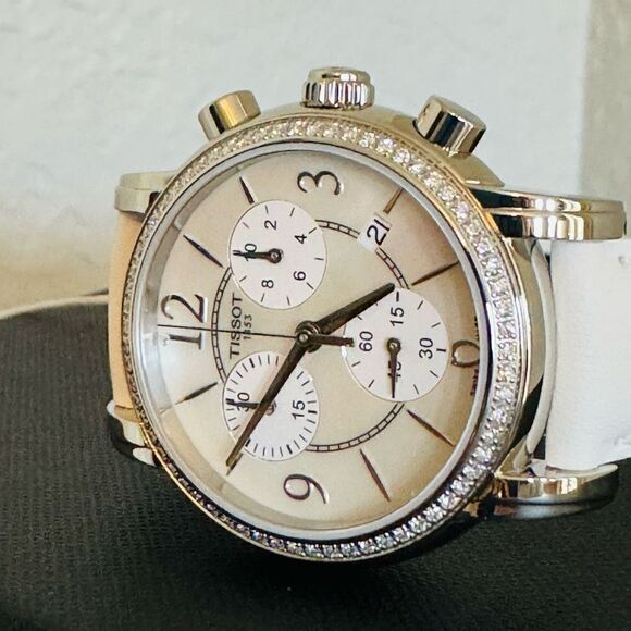 Tissot Women's Dressport Diamond Synthetic Leather Watch, 35mm, White Pearl, NWT - Picture 11 of 16